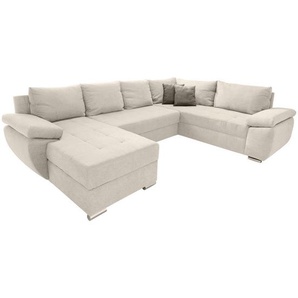 Livetastic Wohnlandschaft, Creme, Uni, 5-Sitzer, Füllung: Schaumstoff, Ottomane links, U-Form, 305x219 cm, Made in EU, Liegefunktion, Wohnzimmer, Sofas & Couches, Wohnlandschaften, Wohnlandschaften in U-Form