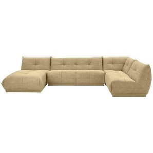 Livetastic Wohnlandschaft Giselle, Beige, Textil, 9-Sitzer, U-Form, einzeln stellbar, 390x210 cm, Made in EU, Rücken echt, individuell planbar, Wohnzimmer, Sofas & Couches, Wohnlandschaften, Wohnlandschaften in U-Form