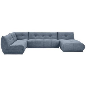 Livetastic Wohnlandschaft Giselle, Blaugrau, Textil, 9-Sitzer, U-Form, einzeln stellbar, 390x210 cm, Made in EU, Rücken echt, individuell planbar, Wohnzimmer, Sofas & Couches, Wohnlandschaften, Wohnlandschaften in U-Form