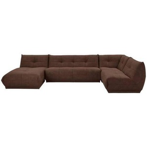 Livetastic Wohnlandschaft Giselle, Braun, Textil, 9-Sitzer, U-Form, einzeln stellbar, 390x210 cm, Made in EU, Rücken echt, individuell planbar, Wohnzimmer, Sofas & Couches, Wohnlandschaften, Wohnlandschaften in U-Form