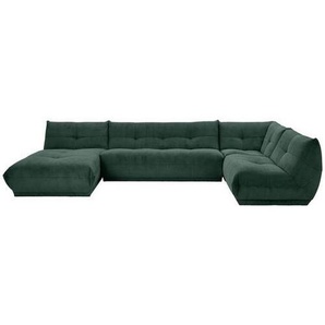 Livetastic Wohnlandschaft Giselle, Dunkelgrün, Textil, 6-Sitzer, U-Form, einzeln stellbar, 390x210 cm, Made in EU, Rücken echt, individuell planbar, Wohnzimmer, Sofas & Couches, Wohnlandschaften, Wohnlandschaften in U-Form