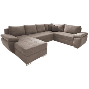 Livetastic Wohnlandschaft, Taupe, Textil, Uni, 5-Sitzer, Füllung: Schaumstoff, Ottomane links, U-Form, 305x219 cm, Made in EU, Liegefunktion, Wohnzimmer, Sofas & Couches, Wohnlandschaften, Wohnlandschaften in U-Form