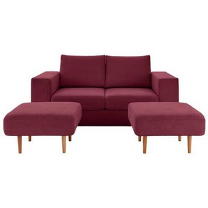 Looks by W.Joop Viersitzer-Sofa Looks V-2, Rot, Beere, Textil, Eiche, 2-Sitzer, 252x96x107 cm, Made in EU, Wohnzimmer, Sofas & Couches, Sofas