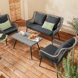 Lounge-Set mit Textilgeflecht - schwarz -