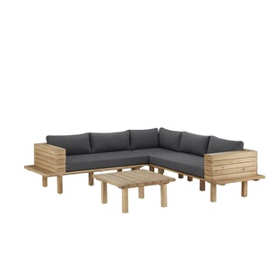 Lounge - Set aus Massivholz Wellington - holzfarben - Materialmix | Möbel Kraft