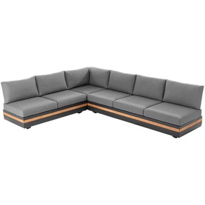 Xxxl Loungegarnitur, Anthrazit, Grau, Teak, Holz, Metall, Textil, Teakholz, massiv, Füllung: Schaumstoff, Eckteil, L-Form, einzeln stellbar, Kufe, 220x149 cm, Loungemöbel, Loungemöbel-Sets