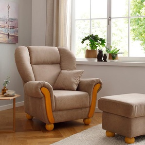 Loungesessel HOME AFFAIRE Milano Vintage, Hochlehnsessel, Ohrensessel Sessel Gr. Microfaser VINTAGE, Hochlehnsessel, B/H/T: 94cm x 106cm x 93cm, beige hoher Sitzkomfort mit Rückenlehne, incl. Zierkissen