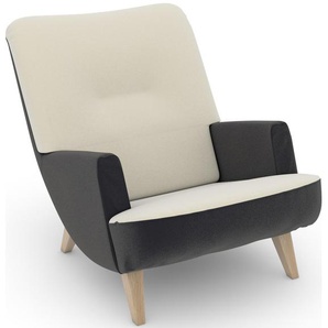 Loungesessel MAX WINZER build-a-chair Borano Sessel Gr. Samtvelours, Füße Buche natur-Füße Buche natur, B/H/T: 70 cm x 75 cm x 96 cm, schwarz (anthrazit, creme) Loungesessel im Retrolook, zum Selbstgestalten