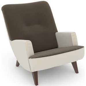 Loungesessel MAX WINZER build-a-chair Borano Sessel Gr. Samtvelours, Füße Buche nussbaumfarben-Füße Buche Nussbaum, B/H/T: 70 cm x 75 cm x 96 cm, beige (creme, sahara) Loungesessel im Retrolook, zum Selbstgestalten