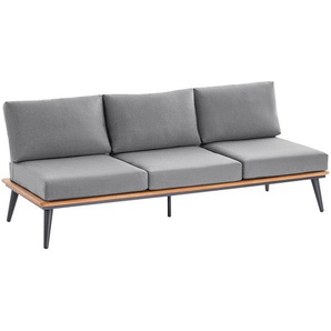 Xxxl Loungesofa, Anthrazit, Teak, Holz, Metall, Teakholz, massiv, 3-Sitzer, Füllung: Schaumstoff, 218x80x81 cm, wetterbeständig, Loungemöbel, Gartensofas