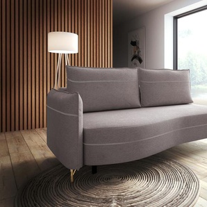 Loungesofa EXXPO - SOFA FASHION mit toller Kontrastnaht, Solitärmöbel, bequem, schmale Armlehne Sofas Gr. B/H/T: 212 cm x 93 cm x 114 cm, Armlehne links, lila Lounge-Sofa Schlafsofa mit Bettfunktion und Bettkasten, komfortabler Federkern