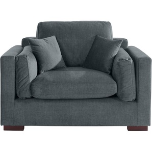 Loveseat HOME AFFAIRE Fresh Pond Sessel Sessel Gr. Samtstruktur, B/H/T: 140 cm x 95 cm x 96 cm, blau (pacific) XXL Sessel weicher Sitzkomfort, incl. Zierkissen, BTH: 1409695 cm