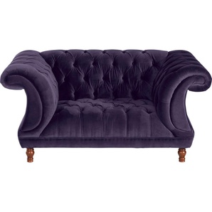 Loveseat MAX WINZER Isabelle, Loungesessel Sessel Gr. Samtvelours 20442, B/H/T: 167 cm x 80 cm x 100 cm, lila (purple) XXL Sessel Knopfheftung & gedrechselten Füßen in Buche Nussbaum, Breite 167 cm