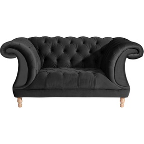 Loveseat MAX WINZER Isabelle, Loungesessel Sessel Gr. Samtvelours 20442, B/H/T: 167 cm x 80 cm x 100 cm, schwarz XXL-Sessel XXL Sessel mit Knopfheftung & gedrechselten Füßen in Buche natur, Breite 167 cm