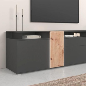 Lowboard COTTA Montana Sideboards Gr. B/H/T: 235cm x 65cm x 52cm,, schwarz (schwarz/artisan) Kommode, Breite 235 cm, inkl. LED-Beleuchtung, mit Push-To-Open