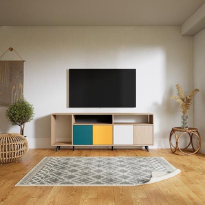 Sideboard Eiche - Designer-Sideboard: Türen in Blaugrün - Hochwertige Materialien - 190 x 72 x 34 cm, Individuell konfigurierbar