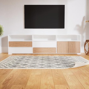 Sideboard Eiche - Sideboard: Schubladen in Weiß & Türen in Eiche - Hochwertige Materialien - 226 x 62 x 34 cm, konfigurierbar