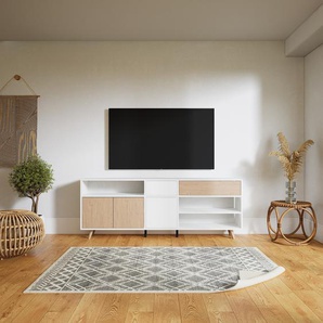 Sideboard Eiche - Sideboard: Schubladen in Weiß & Türen in Eiche - Hochwertige Materialien - 190 x 72 x 34 cm, konfigurierbar