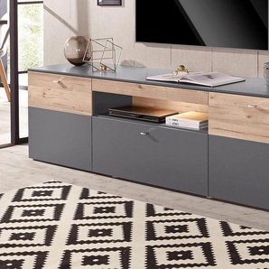 Lowboard FORTE Sideboards grau (grau/eichefarben) Breite 210 cm, inkl. Beleuchtung