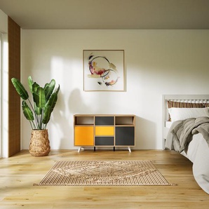 Sideboard Graphitgrau - Sideboard: Schubladen in Graphitgrau & Türen in Gelb - Hochwertige Materialien - 118 x 72 x 34 cm, konfigurierbar