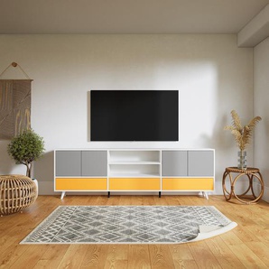 Sideboard Grau - Sideboard: Schubladen in Gelb & Türen in Grau - Hochwertige Materialien - 226 x 72 x 34 cm, konfigurierbar