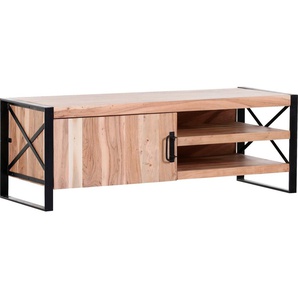 Lowboard GUTMANN FACTORY Downtown, schwarz (natur, schwarz), B:130cm H:46cm T:52cm, Massivholz, Sideboards, Kommode aus massivem Akazienholz, Breite 130 cm