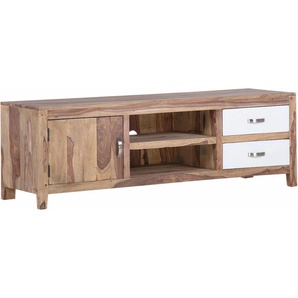 Lowboard GUTMANN FACTORY Vienna, beige (natur, weiß), B:165cm H:56cm T:52cm, Massivholz, Sideboards, Kommode mit praktischer Kabeldurchführung, Breite 165 cm