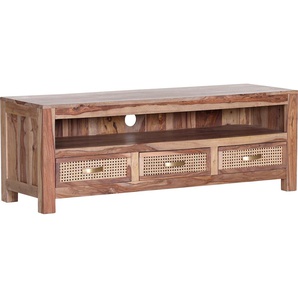 Lowboard GUTMANN FACTORY Zulu, beige (natur), B:140cm H:50cm T:48cm, Massivholz, Sideboards, Kommode mit Wiener Geflecht, Breite 140 cm