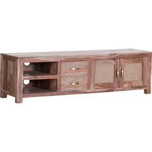 Lowboard GUTMANN FACTORY Zulu, beige (natur), B:175cm H:50cm T:48cm, Massivholz, Sideboards, Kommode mit Wiener Geflecht, Breite 175 cm