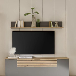 Lowboard HBZ BZ 5110 TV bis zu 70 Zoll geeignet, BxHxT 177x175x37 cm Sideboards Gr. B/H/T: 177cm x 175cm x 37cm,, grau (artisan eiche/grau abs. artisan mit grauen streifen) Mit 2 Türen, 1 Klappe, Schubkasten, Einlegeböden verstellbar