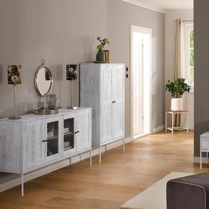 Lowboard HOME AFFAIRE Freya, beige (creme, weiß), B:175cm H:45cm T:40cm, Sideboards, Kommode mit 3 Klappen, Metallgriffen, aus Massivholz, Breite 175 cm