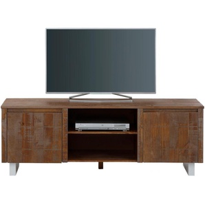 Lowboard HOME AFFAIRE Lagos, braun (braun, gebürstet), B:160cm H:55cm T:40cm, Massivholz, Sideboards, Kommode aus massivem Kiefernholz, mit weiß lackiertem Beingestell