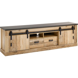 Lowboard HOME AFFAIRE SHERWOOD Sideboards Gr. B/H/T: 201cm x 61cm x 43cm, 2 St., braun (old style hell dekor) modernes Holz Dekor, mit Scheunentorbeschlag aus Metall, Breite 201 cm