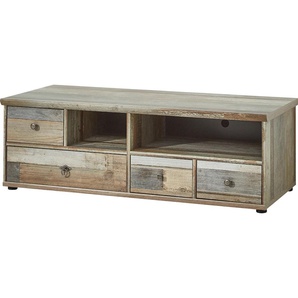 Lowboard INNOSTYLE BONANZA, braun, B:130cm H:43cm T:52cm, Holzwerkstoff, Sideboards, 4 Schubladen, 2 Fächer, 1 Kabeldurchlass, ABS Kantenschutz