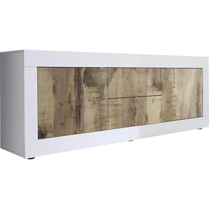 Lowboard INOSIGN Basic Breite 210 cm, TV-Board 2 Türen, Schubkästen, TV-Schrank Sideboards Gr. B/H/T: 210cm x 66cm x 43cm, 2 St., weiß (weiß hochglanz lack/pero) Sideboards Metallgriff, moderne Rahmenoptik, viel Stauraum, Farbauswahl