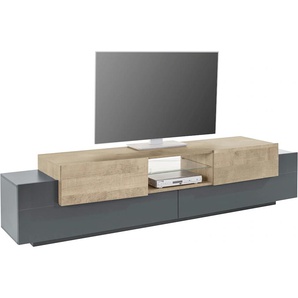 Lowboard INOSIGN Coro,Lowboard,TV-Kommode,TV-Möbel,TV-Bank Sideboards Gr. B/H/T: 220cm x 51cm x 45cm, braun (anthrazit matt/oak k356) mit 2 Klappen, Türen, 1 Glasboden, Breite 220