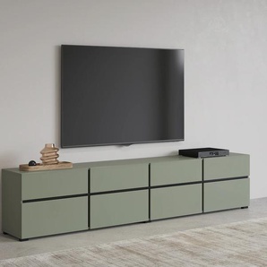 Lowboard INOSIGN Cross, moderne grifflose TV-Kommode,4 Klappen/4 Schubkästen, grün (salbei, salbei), B:225cm H:48,2cm T:40cm, FSC-zertifizierter Holzwerkstoff, Melamin, Sideboards, Breite 225 cm, TV-Schrank mit viel Stauraum, TV-Board, Topseller