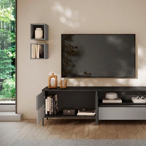 Lowboard INOSIGN Everest Breite 206 cm, TV-Board mit 2 Türen u. 1 Schubkasten Sideboards Gr. B/H/T: 206cm x 64cm x 40cm,, grau (bleigrau/kreidegrau/absetzung steingrau (druck)) Fernsehtisch, TV-Schrank, SoftSelf Closing, Korpus 22 mm