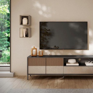 Lowboard INOSIGN Everest Breite 206 cm, TV-Board mit 2 Türen u. 1 Schubkasten Sideboards Gr. B/H/T: 206cm x 64cm x 40cm,, grau (lava/lehmfarben/absetzung mercure (druck)) Fernsehtisch, TV-Schrank, SoftSelf Closing, Korpus 22 mm