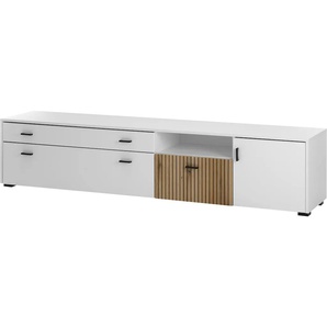 Lowboard INOSIGN Hudson Sideboards Gr. B/H/T: 200cm x 44cm x 42cm,, weiß (weiß/eiche) in moderner Trendfarbe, Griffe aus Metall (Schwarz), Breite 200 cm