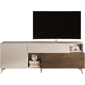 Lowboard INOSIGN Monaco Breite 181 cm, TV-Board mit 1 Tür, Klappe u. Schubkasten Sideboards Gr. B/H/T: 181cm x 67cm x 42cm,, weiß (cashmere/mercure nb holzstruktur) Fernsehtisch, TV-Schrank, SoftSelf Closing