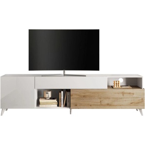 Lowboard INOSIGN Monaco Breite 241 cm, TV-Schrank mit 1 Tür, Klappe u. Schubkasten Sideboards Gr. B/H/T: 241cm x 67cm x 42cm,, weiß (weiß hochglanz lack/eiche cadiz nb) Fernsehtisch, TV-Board, SoftSelf Closing