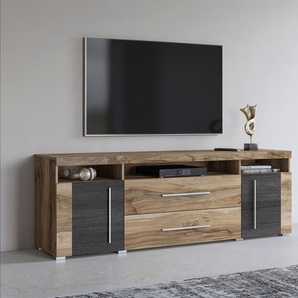 Lowboard INOSIGN Roger,Breite 182 cm, stilvolle TV-Kommode, 2Türen 2 Schubladen Sideboards braun (satin nussbaumfarben/darkwood) TV-Schrank mit viel Stauraum, TV-Board