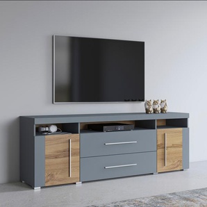 Lowboard INOSIGN Roger,Breite 182 cm, stilvolle TV-Kommode, 2Türen 2 Schubladen Sideboards grau (grau/eichefarben votan) TV-Schrank mit viel Stauraum, TV-Board