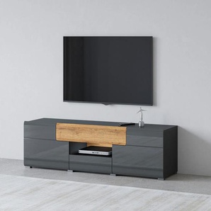 Lowboard INOSIGN Toledo,Breite 159cm, trendige TV-Schrank mit dekorative Fräsungen Sideboards schwarz (antrazit matt/antrazit hgl-alteiche) TV-Board ohne Beleuchtung, TV-Kommode mit viel Stauraum