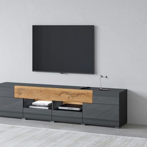 Lowboard INOSIGN Toledo,Breite 209cm, trendige TV-Schrank mit dekorative Fräsungen Sideboards schwarz (antrazit matt/antrazit hgl-alteiche) TV-Board ohne Beleuchtung, TV-Kommode mit viel Stauraum