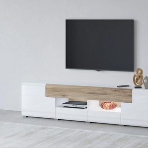 Lowboard INOSIGN Toledo,Breite 209cm, trendige TV-Schrank mit dekorative Fräsungen Sideboards weiß (weiss matt/weiss hgl-san remo eiche) TV-Board ohne Beleuchtung, TV-Kommode mit viel Stauraum