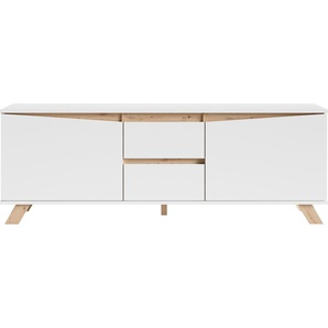 Lowboard INOSIGN Valentin, weiß, B:160cm H:55cm T:38cm, Spanplatte, Melamin, Sideboards, 160cm TV Board mit 2 Türen und 2 Schubkästen in modernem Skandi Design