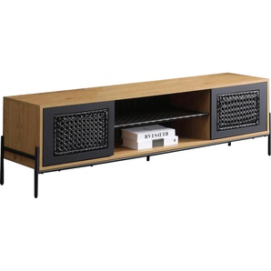 Lowboard SALESFEVER, schwarz (natur, schwarz), B:161cm H:47cm T:40cm, MDF, Metall, Melamin, Kunststoff, Sideboards, Kommode mit mattschwarzem Einsatz aus Polyrattan, Fernsehtisch