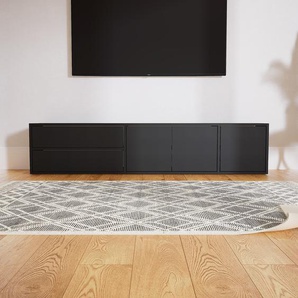 Lowboard Schwarz - TV-Board: Schubladen in Schwarz & Türen in Schwarz - Hochwertige Materialien - 190 x 40 x 34 cm, Komplett anpassbar
